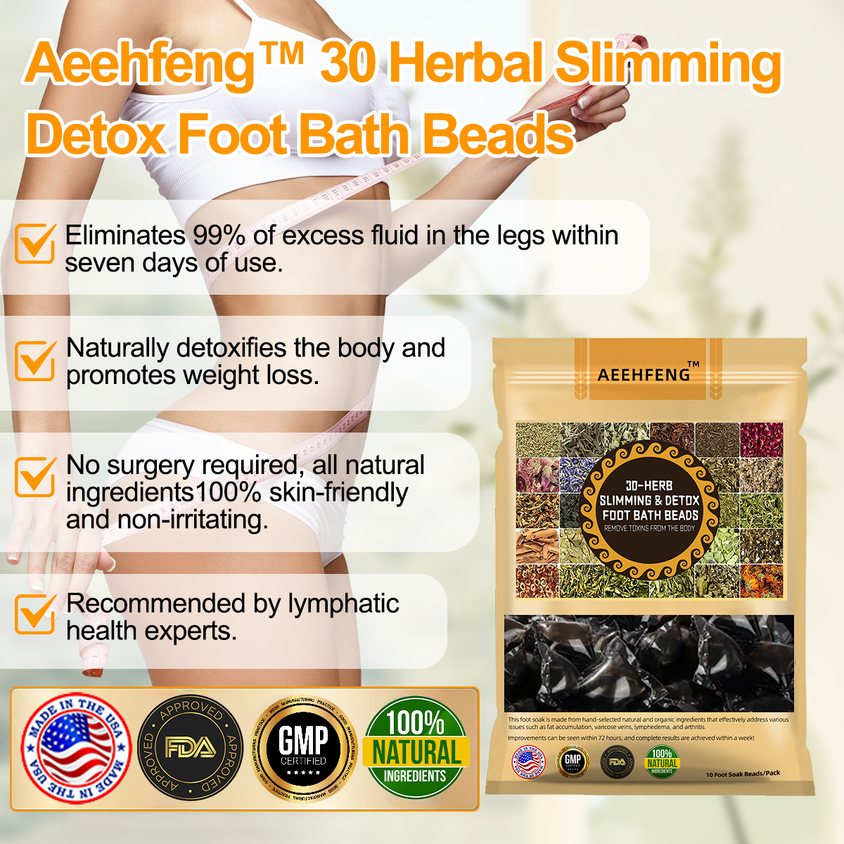 Aeehfeng™ 30-Herb Slimming & Detox Foot Bath Beads - (LANA Certification, Lymphatic Association of America)